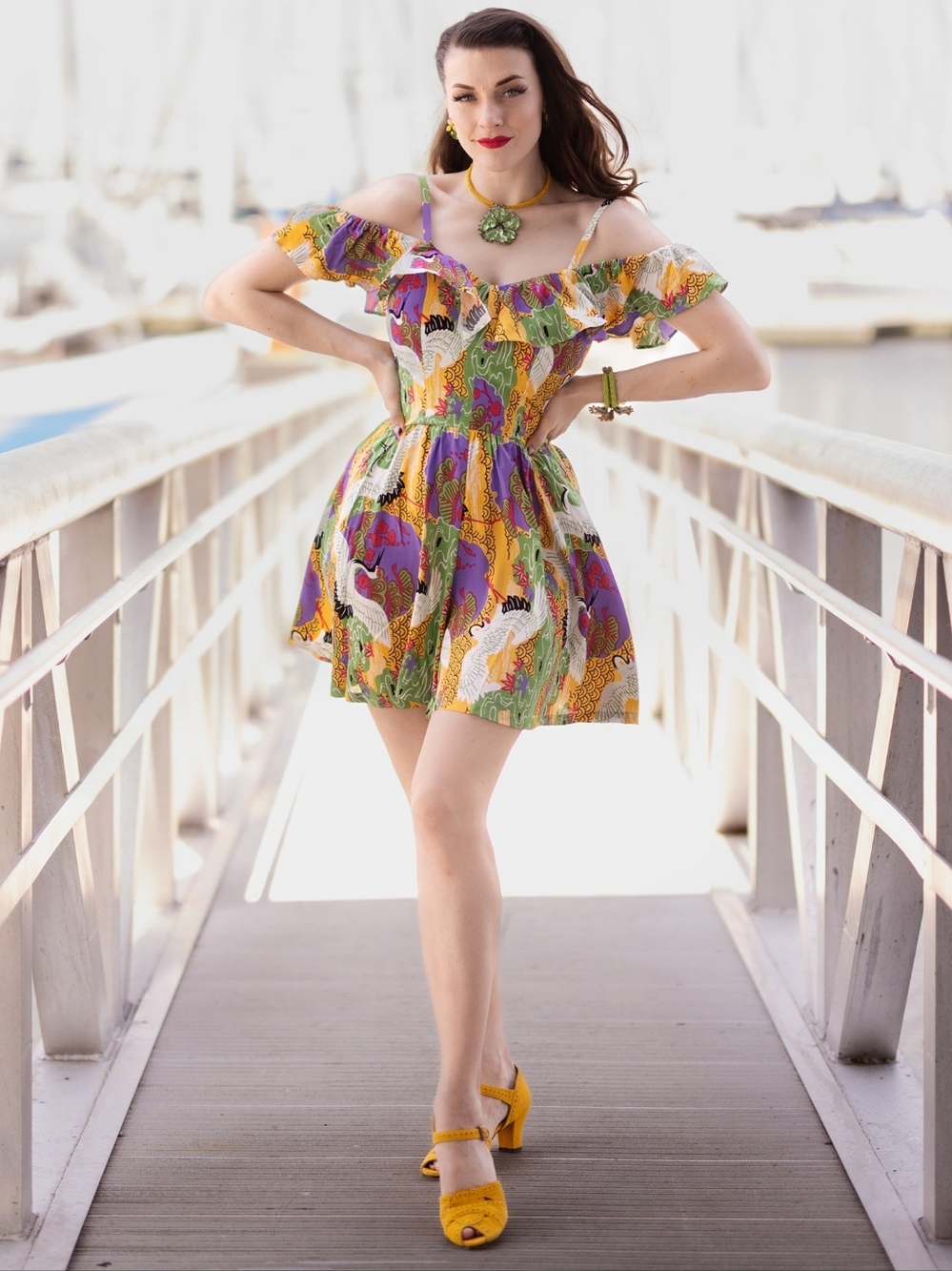 Tropical Cranes print Hollywood Romper  NWT  Size 14